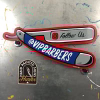 Image 2 of Follow me on Instagram straight razor. Hand painted wood cut out.m