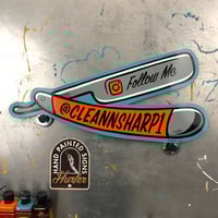 Image 3 of Follow me on Instagram straight razor. Hand painted wood cut out.m