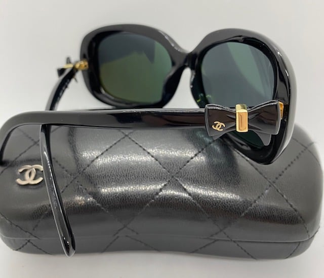 Image of Chanel Black Bow Sunglasses