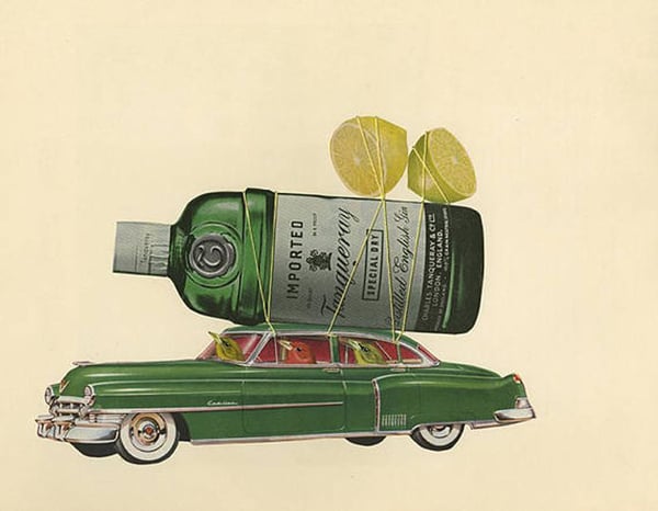 Image of Preferred summer beverage of the tanager. Limited edition collage print.