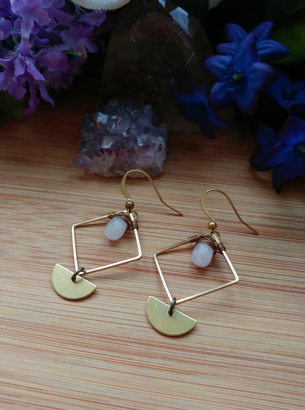 Image of Geometric Rose Quartz Earrings