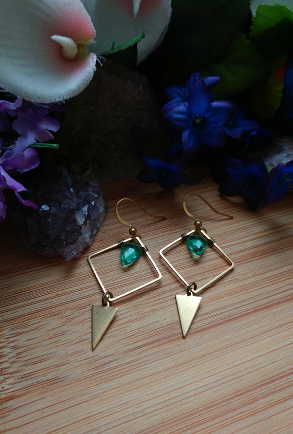 Image of Geometric Emerald Hydro Quartz Earrings