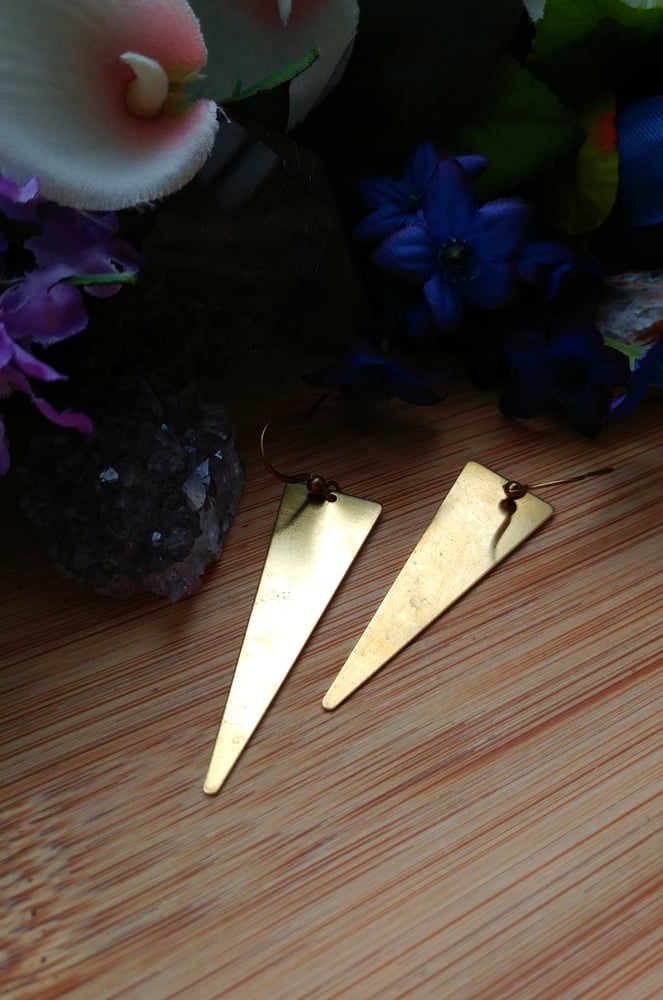 Image of Raw Brass Geometric Triangle Earrings