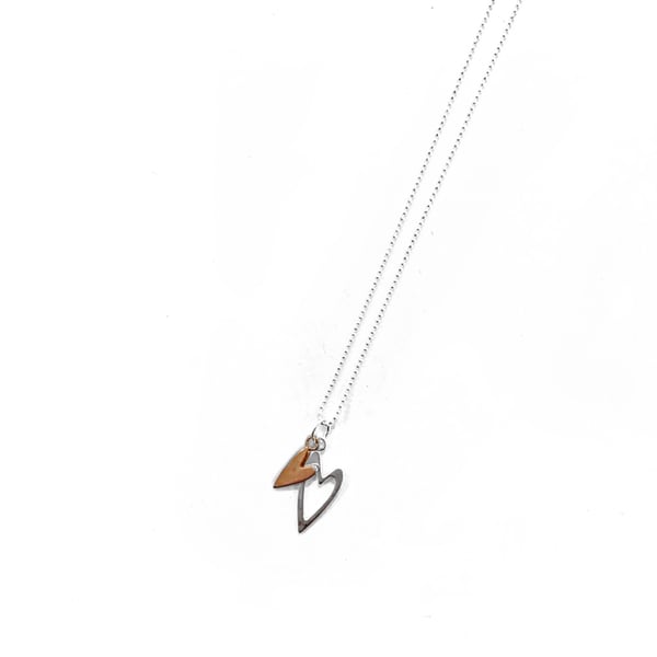 Image of Sterling Silver & Rose Gold Double Heart Charm Necklace