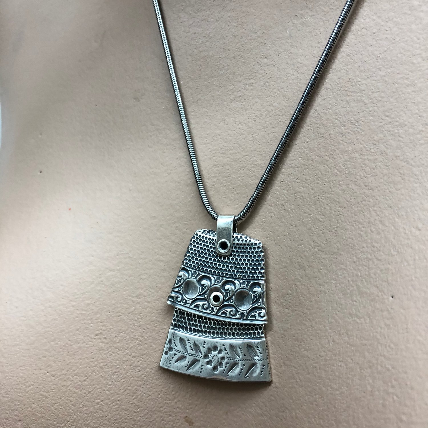 Image of Double silver thimble necklace 