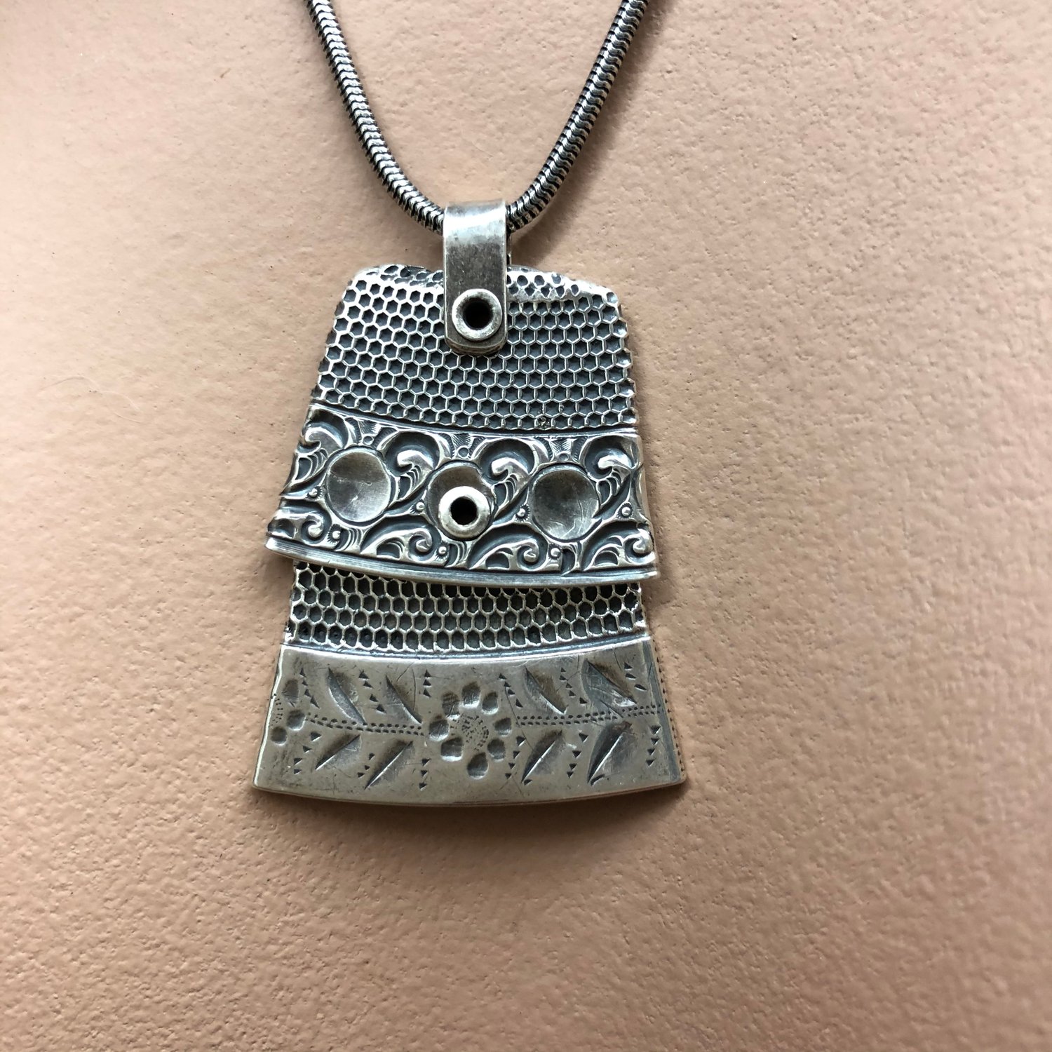 Image of Double silver thimble necklace 