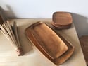 4 Small Mid Century Modern Wooden Appetizer Plates 