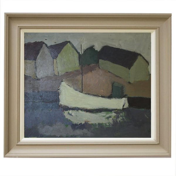 Image of Mid Century Oil Painting 'Sailboat'