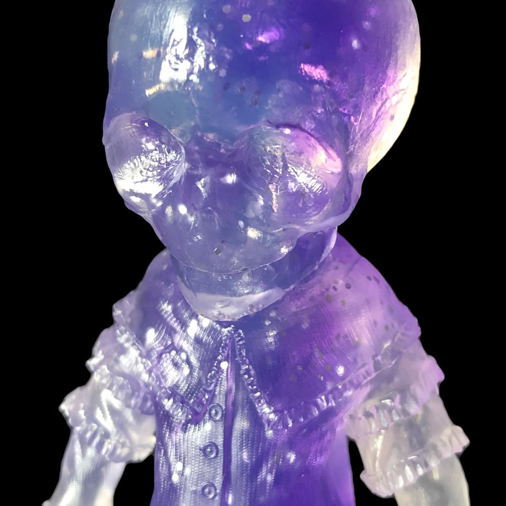 Image of Clear Purple Glitter Skellene 5” Resin