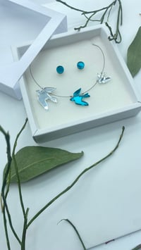 Image 2 of Stříbrný X Tyrkysový zrcadlový Náhrdelník Ptáčci