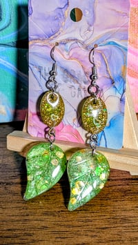 Image 1 of Island Leaf Dangles in Ganja Green and Gold