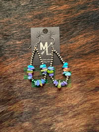 Image 3 of 3mm Sterling Silver- Turquoise & Spiny Nugget Hoops