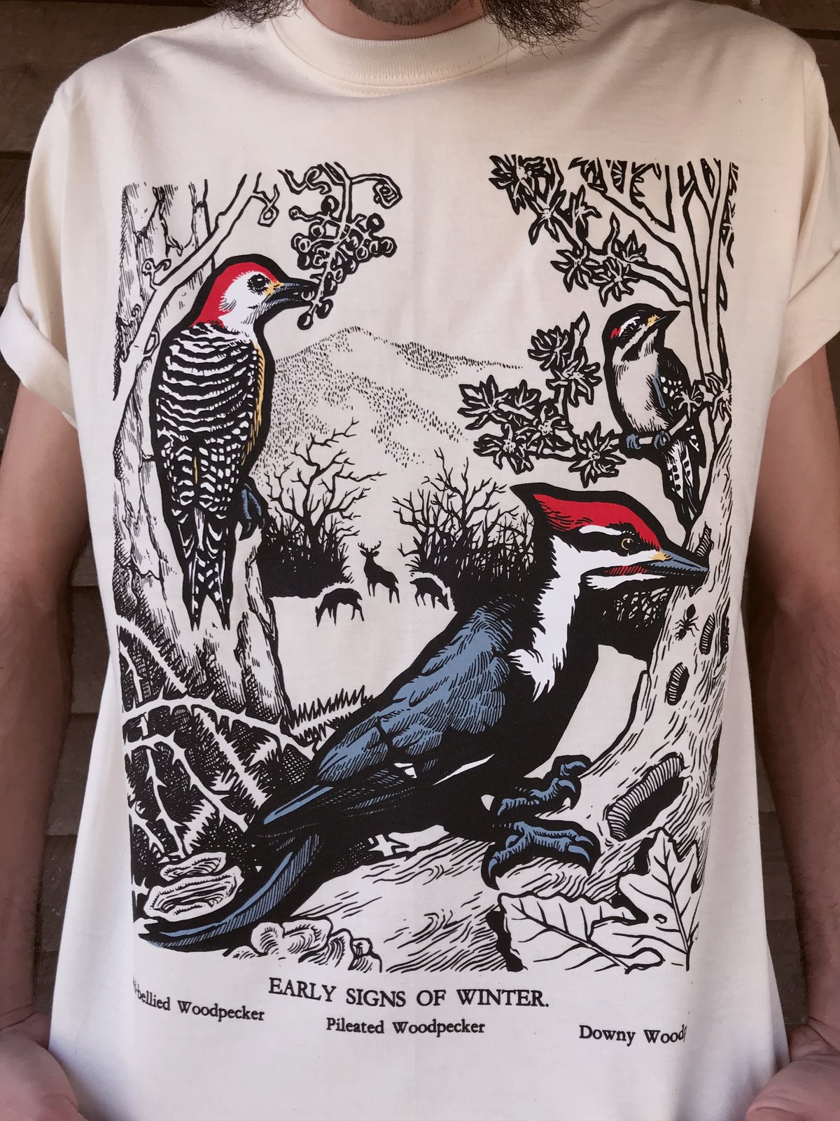 Image of WINTER WOODPECKERS [limited edition organic shirt]