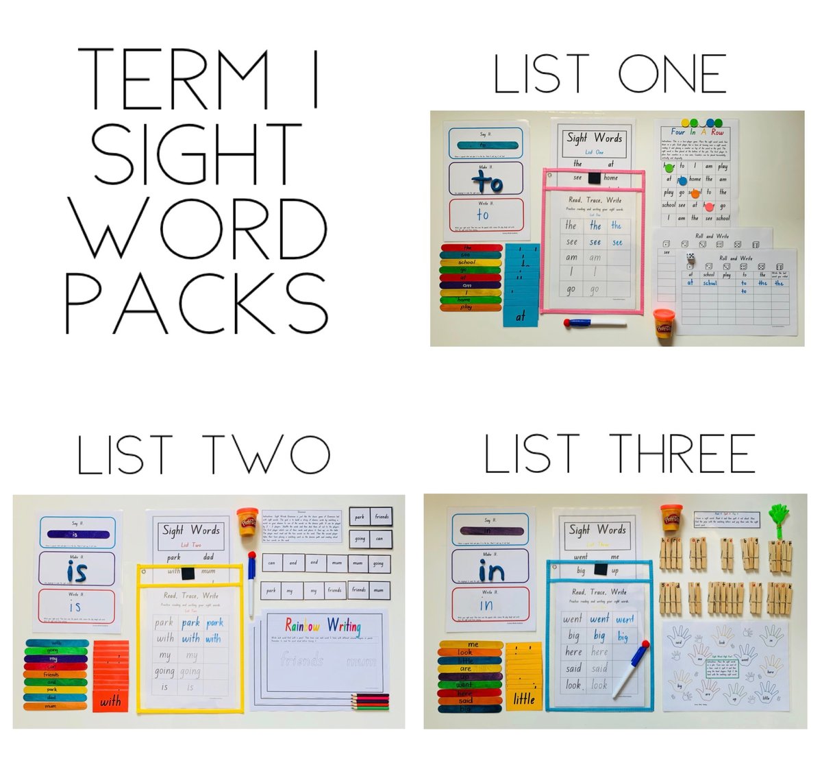 Term 1 Sight Word Packs Lists 1 3 Curious Minds Academy