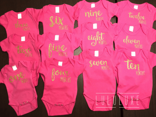 Image of 12 Hot Pink Monthly Onesies | Baby Shower Gift | Month Celebration | Newborn Gift