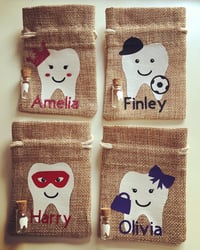 Image 1 of Personalised Tooth Fairy Bags with mini glass bottle
