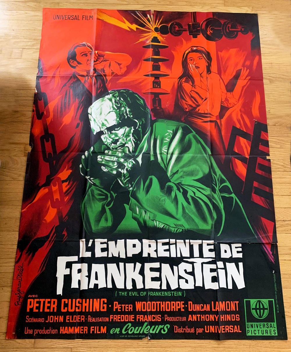 1964 EVIL OF FRANKENSTEIN Original French One Panel Movie Poster