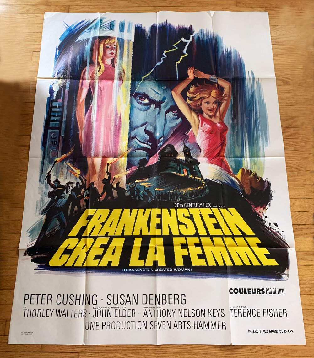 1967 FRANKENSTEIN CREATED WOMAN Original French One Panel Movie Poster