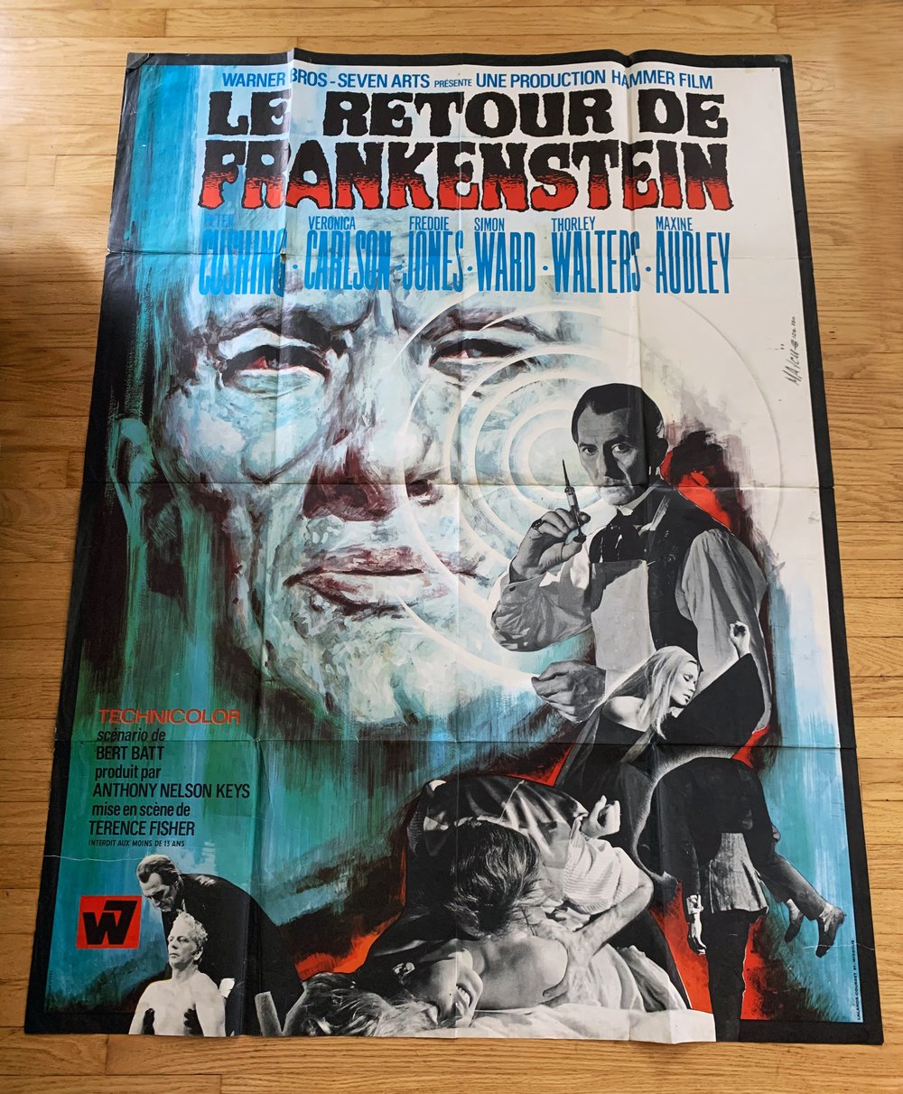 1969 FRANKENSTEIN MUST BE DESTROYED Original French One Panel Movie Poster