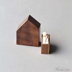 Image of Tiny proposal ring box, small engagement ring box, house wooden box, secret pocket size ring box