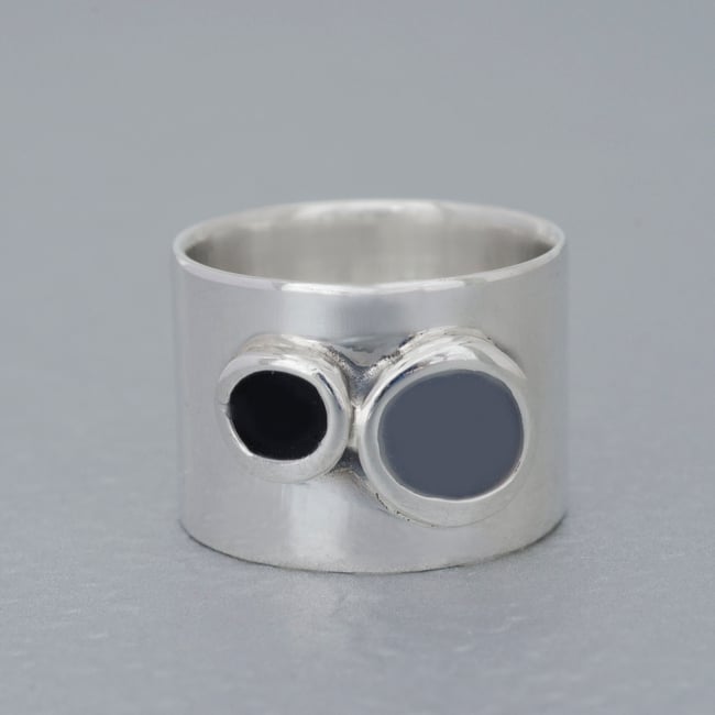Wide Silver Two Circles Ring - Various colors
