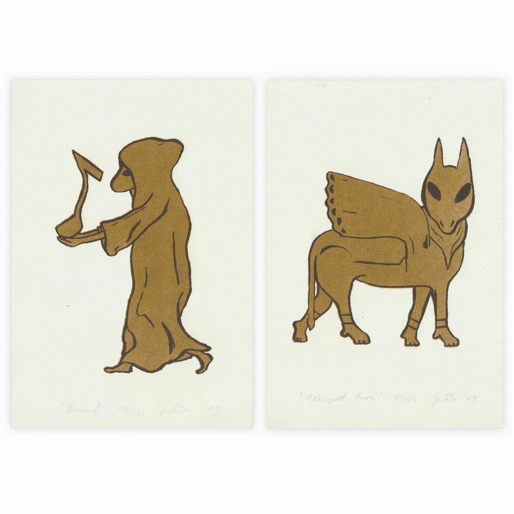 Image of Two-Print-Set 'Winged Lion' and 'Present' 15 x 22 cm