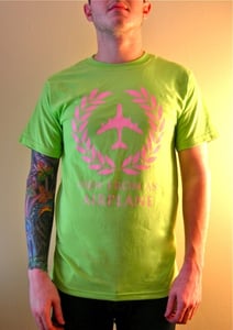 Image of Airplane Logo T-shirt - LIME GREEN/PINK