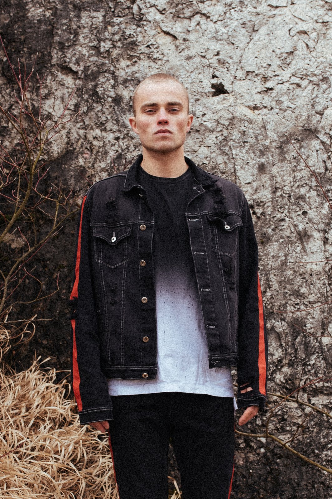 red and black denim jacket