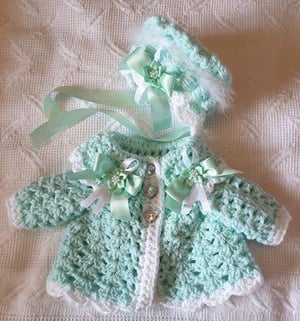 Image of Crochet cardi and bonnet