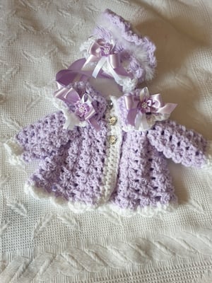 Image of Crochet cardi and bonnet