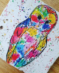 Image 1 of 'Rainbow Owl' Stone Coaster