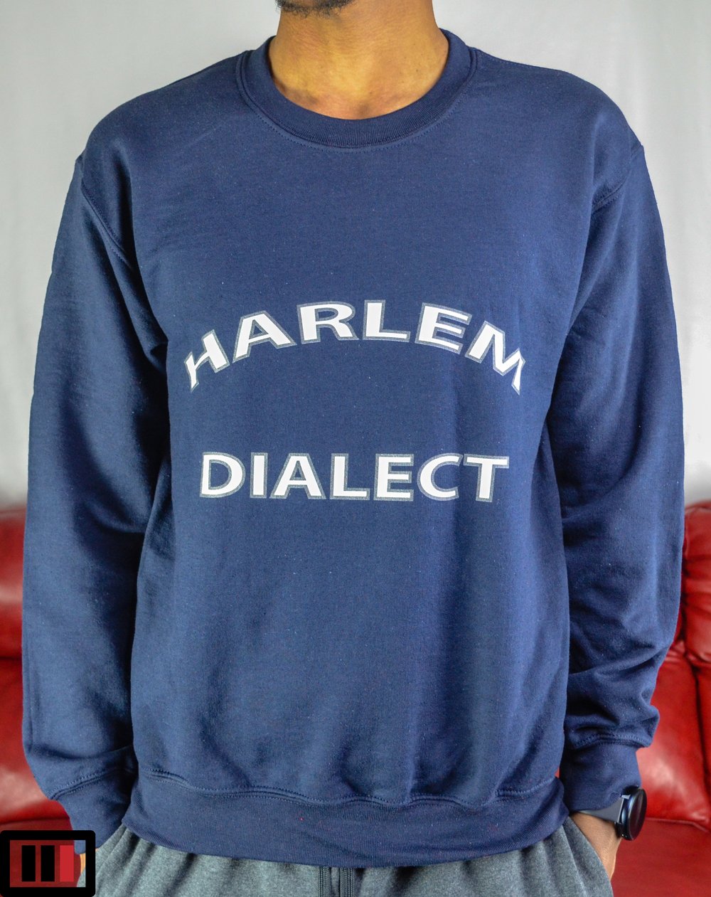 Image of "Harlem Dialect" Sweatshirt Navy blue (white , grey )