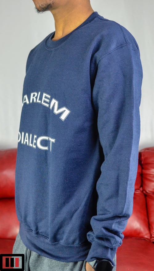 Image of "Harlem Dialect" Sweatshirt Navy blue (white , grey )