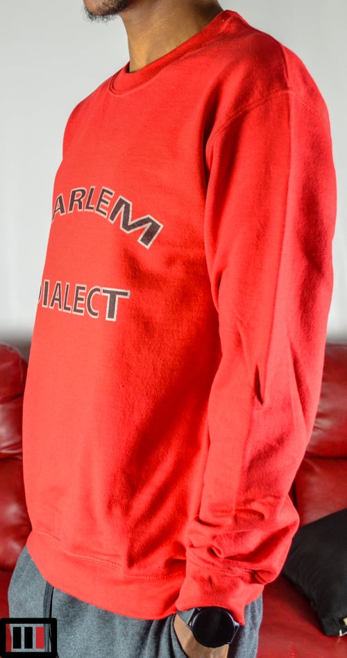 Image of "Harlem Dialect" Red sweatshirt (black, grey )
