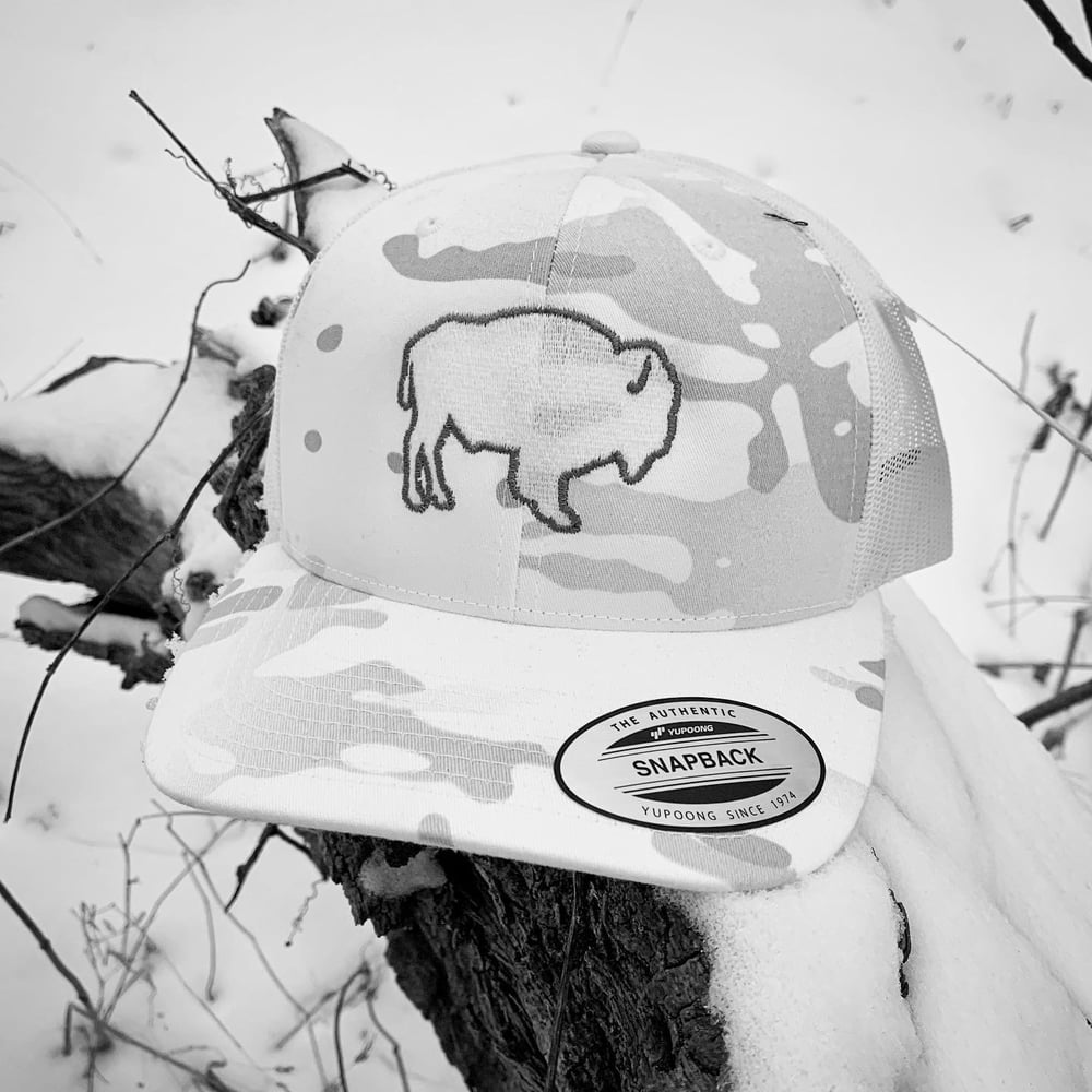 Image of BLACK BISON WHITEOUT CAMO SNAPBACK