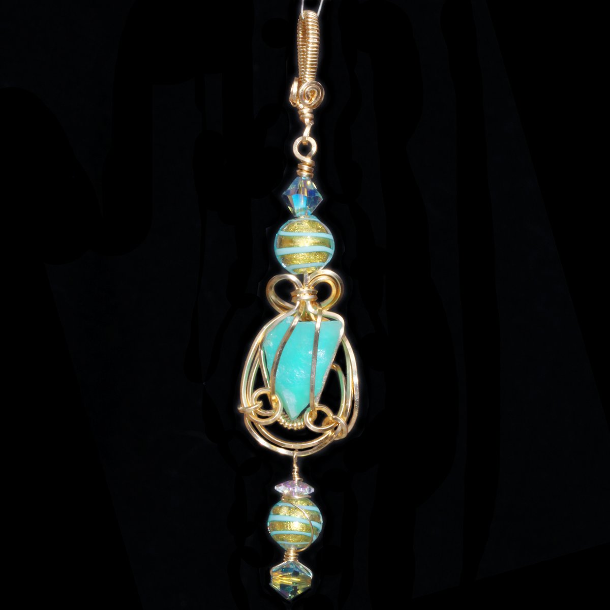 Blue Peruvian Opal Wire Wrapped 14K GF Pendant 