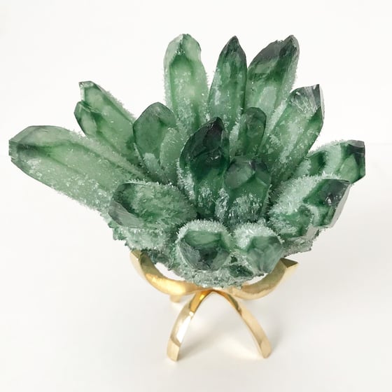Image of Green Ghost Quartz Crystal Cluster no.01 Blush Cactus Collection Brass Claw Pairing