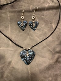 Image 3 of Blue polymer clay hearts, necklace and earring set.