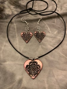 Image of Red polymer clay hearts necklace and earrings set 