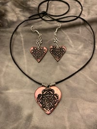 Image 1 of Red polymer clay hearts necklace and earrings set 