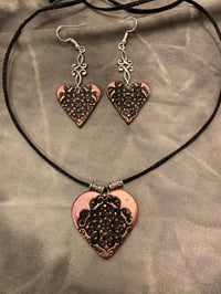 Image 2 of Red polymer clay hearts necklace and earrings set 