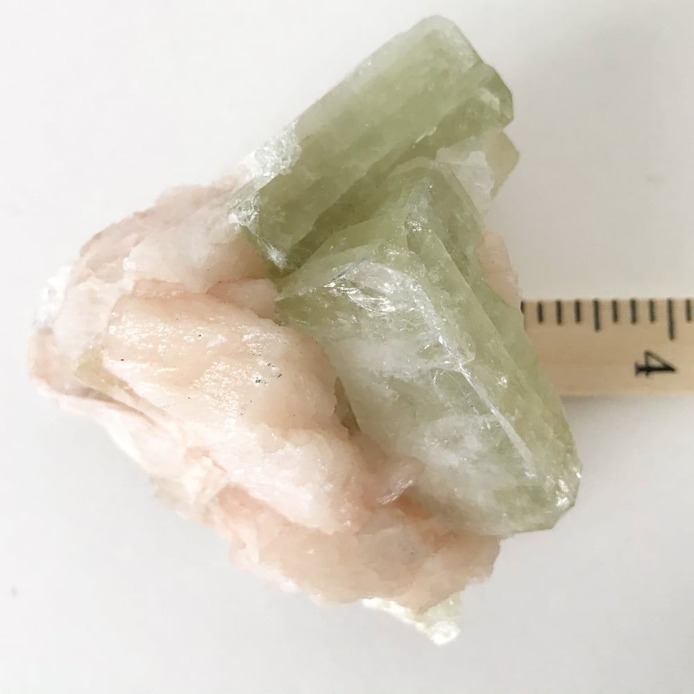 Image of Green Apophyllite/Stilbite no.03 Pink Cactus Collection Brass Claw Pairing