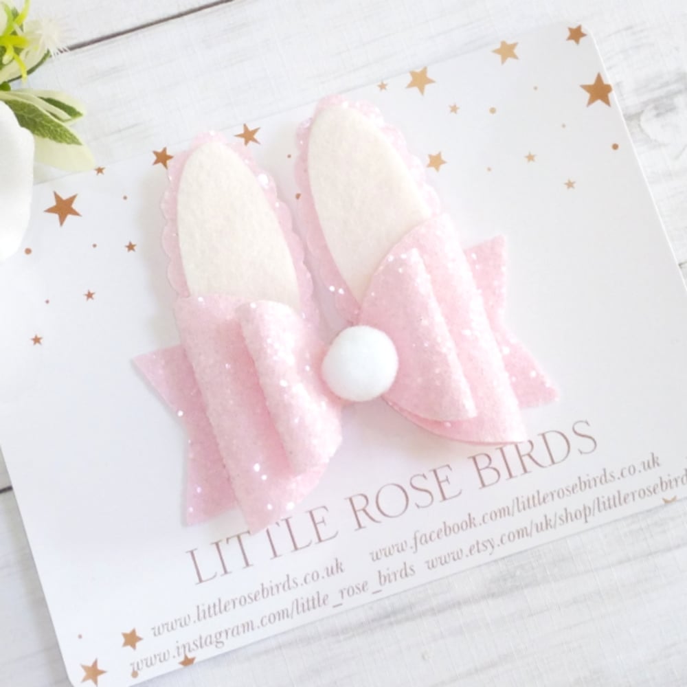 Pink Glitter Bunny Bow 