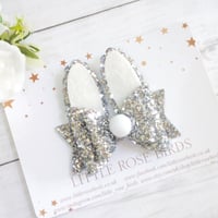 Image 1 of Silver Glitter Bunny Bow