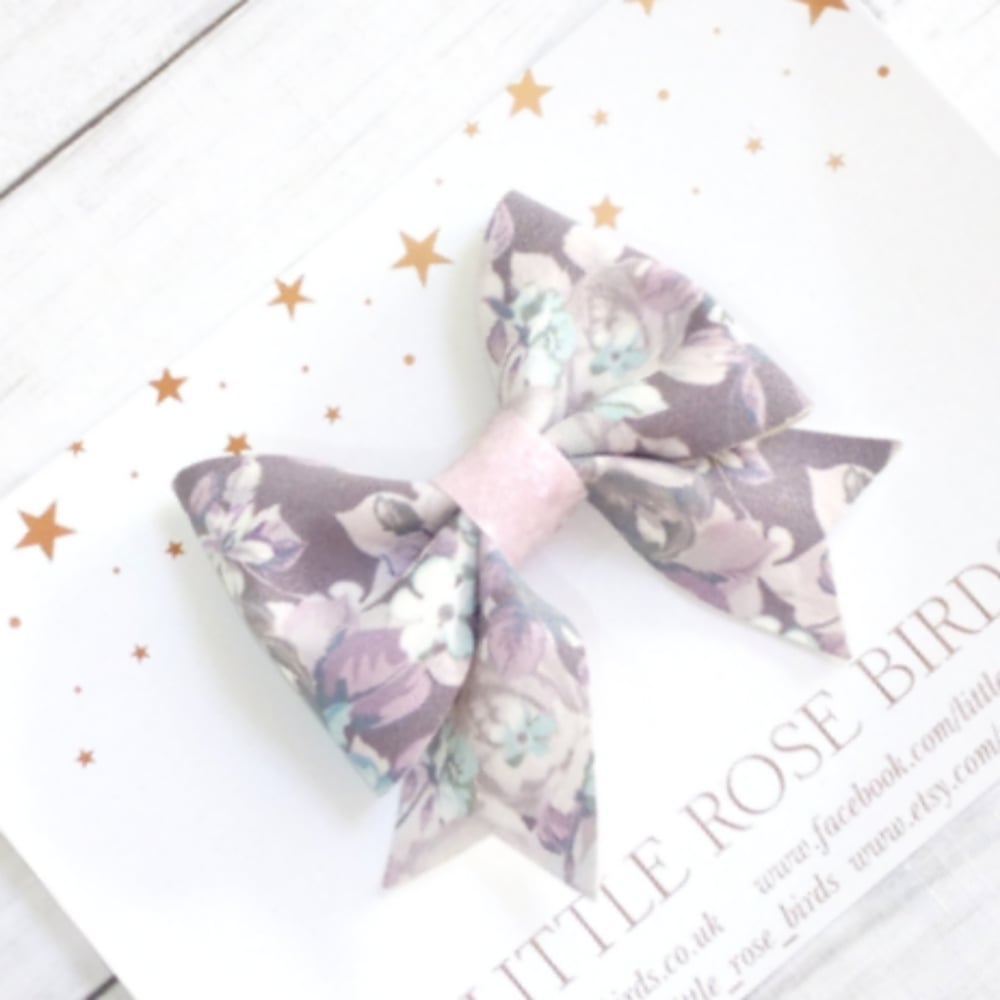 Image of Grey Floral Suede Bow