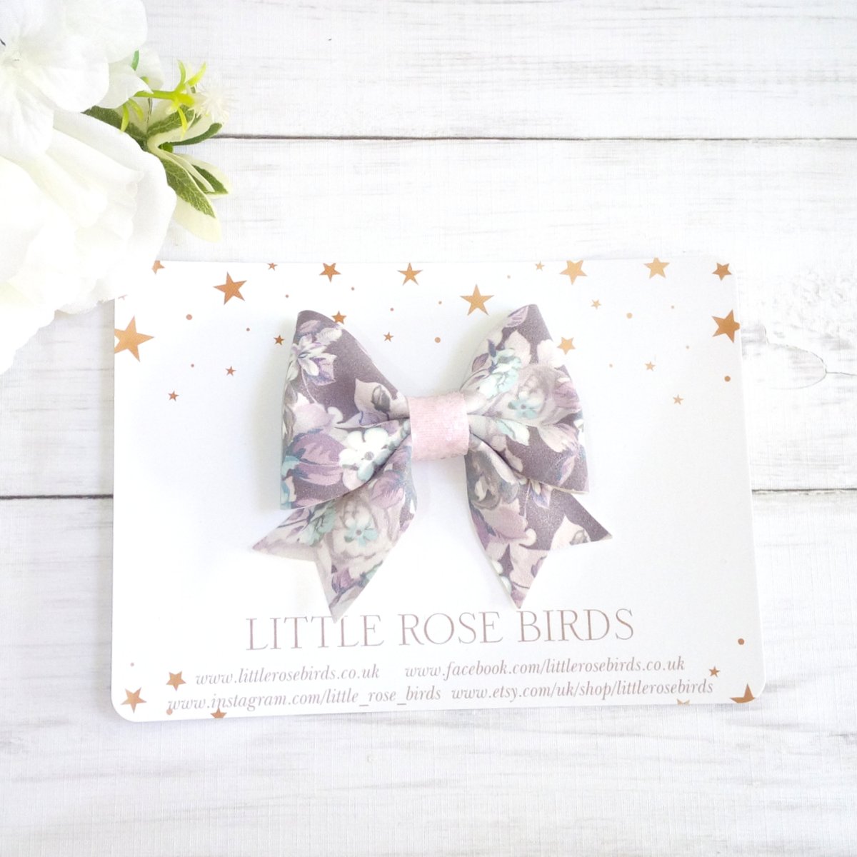 Image of Grey Floral Suede Bow