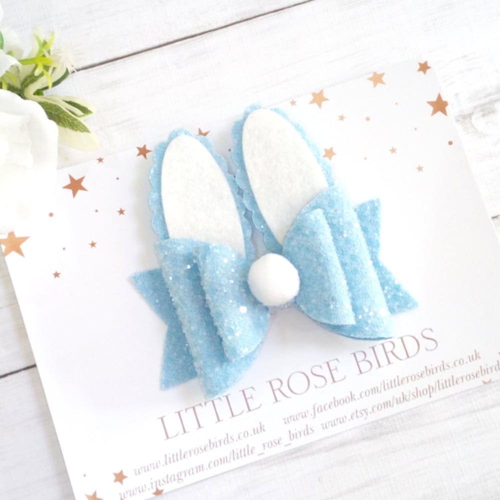 Image of Blue Glitter Bunny Bow