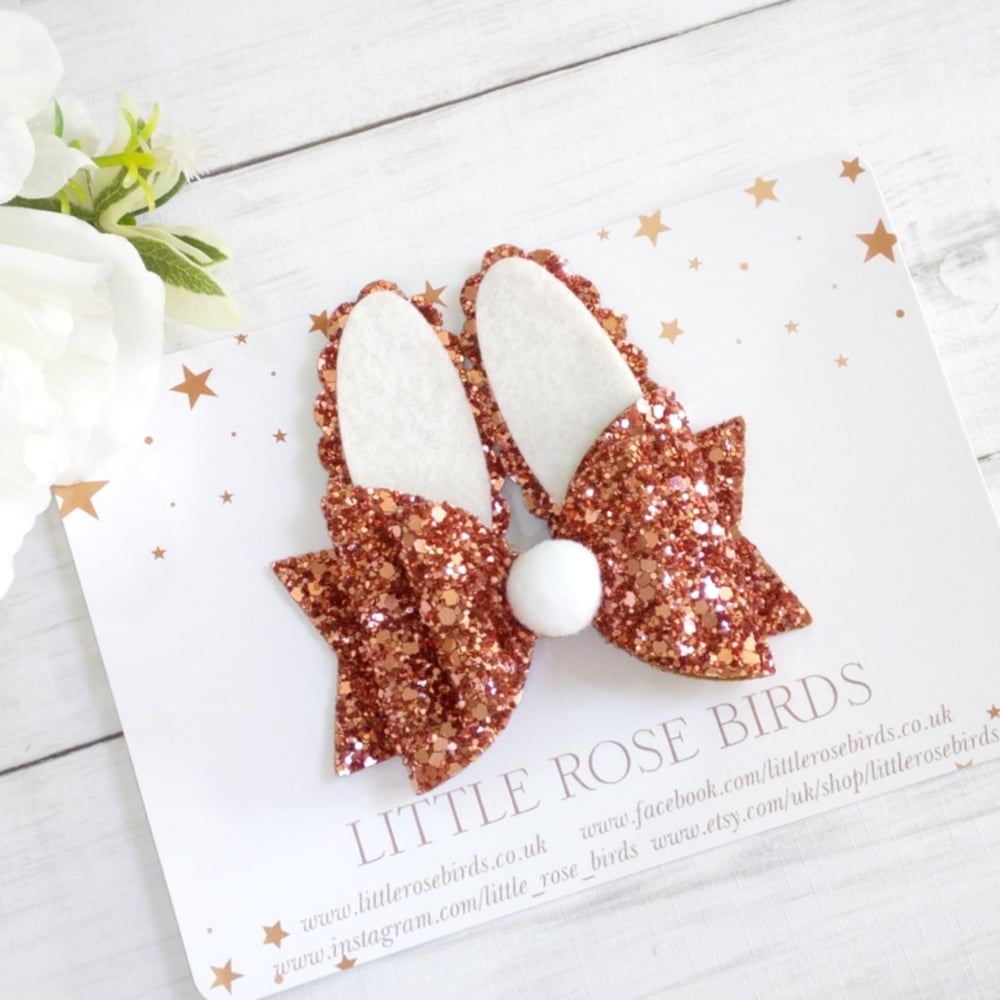 Image of Rose Gold Glitter Bunny Bow