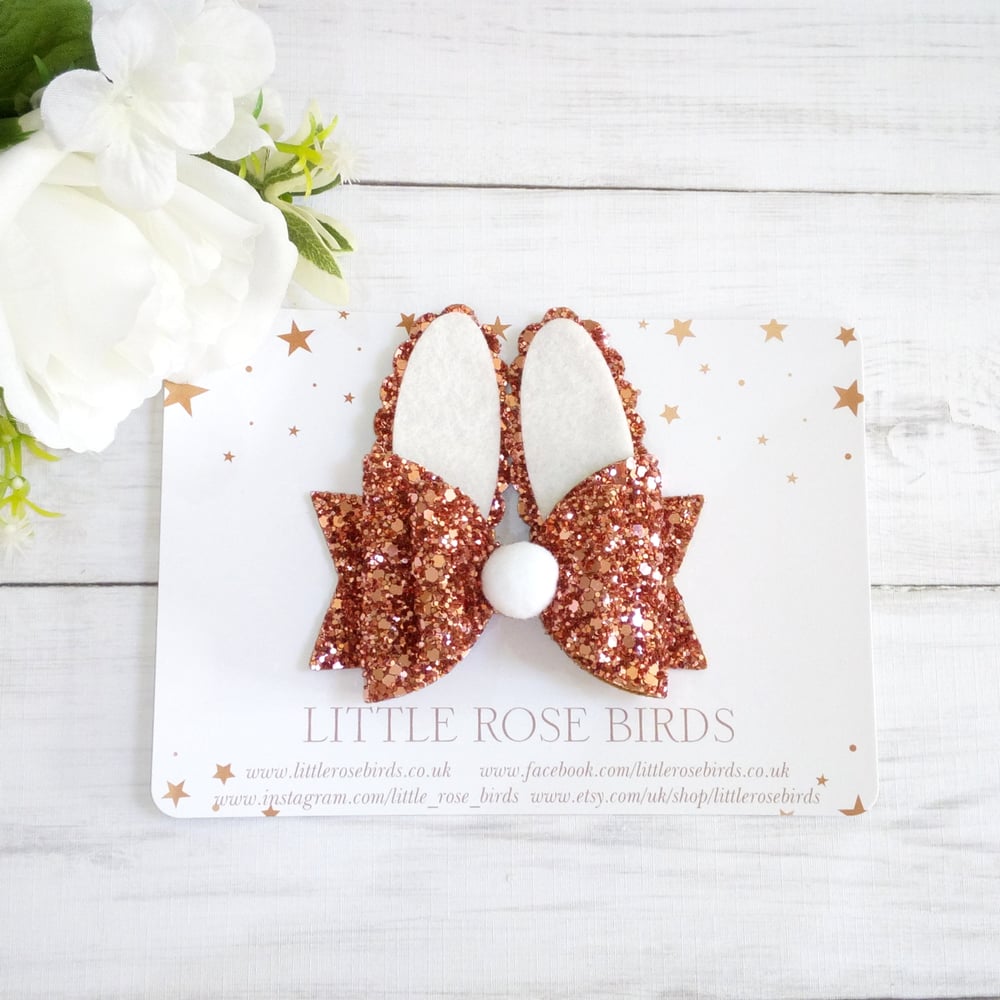 Rose Gold Glitter Bunny Bow