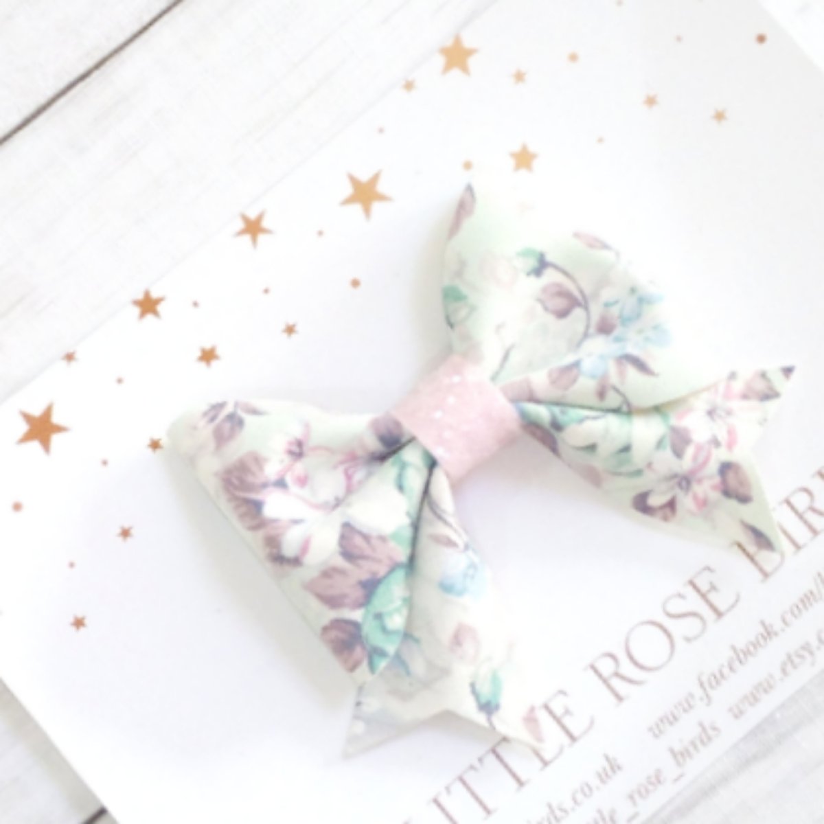 Image of Mint Floral Suede Bow 